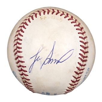 1995 Lee Smith Game Used/Signed Career Save #461 Baseball Used On 8/11/95 (Smith LOA)